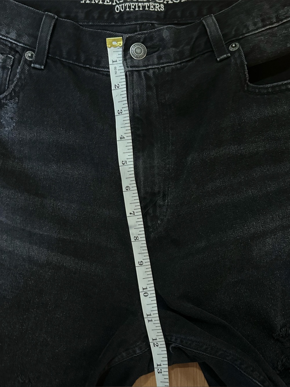 American Eagle Distressed Black Ripped Mom Jeans - Picture 3 of 9